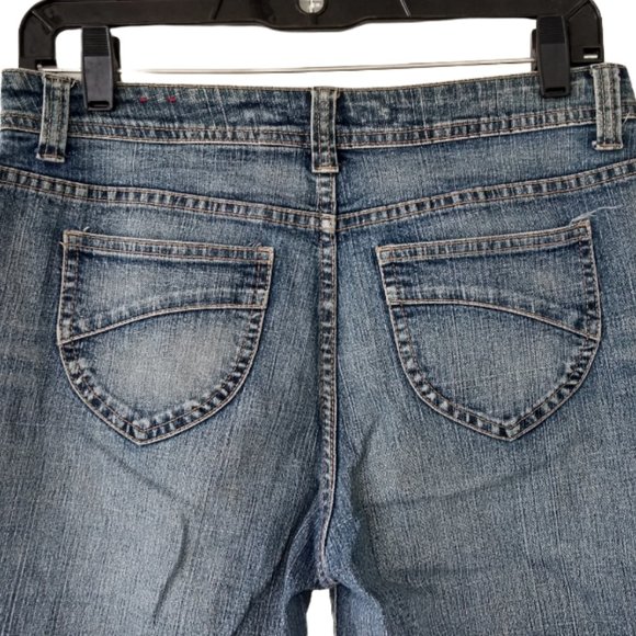 Kikit Jeans women blue jeans side metal stud accent flare bottom Size 6 - Picture 4 of 6